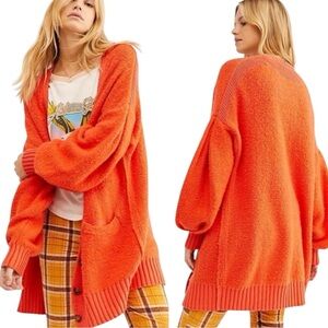 Free People Orange Cardigan Sweater